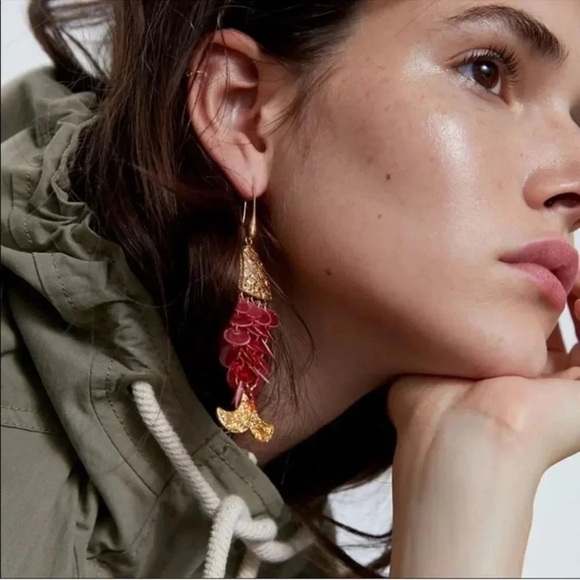 Zara Jewelry - Zara Fish Tassel Earrings. Gold&Red